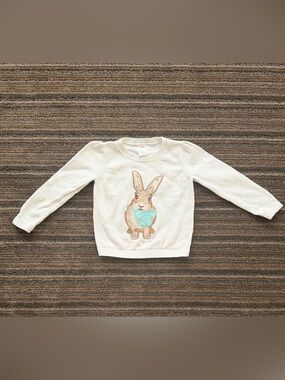 Gymboree Toddler Cream Bunny Sweater with Brown Bunny and Teal Bow